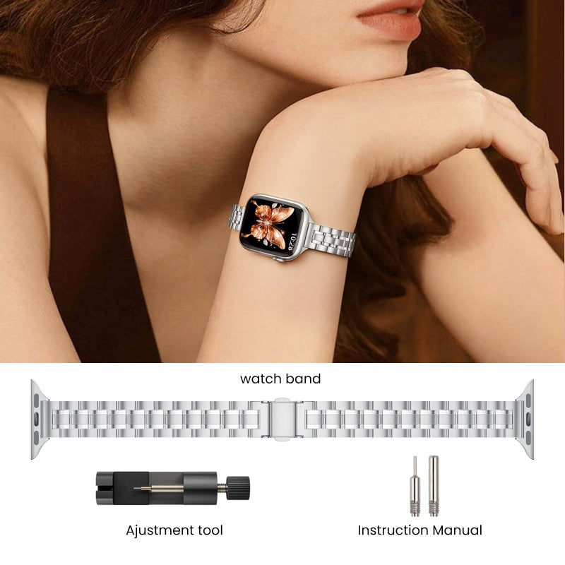 STIROLL Thin Replacement Band Compatible for Apple Watch 38mm 40mm 41mm 42mm(Series 11 10), Stainless Steel Metal Wristband Women Men for iWatch Ultra SE Series 9 8 7 6 5 4 3 2 1, Silver - Image 4